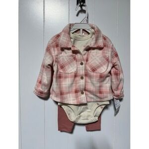 Carters Baby Girl 9m‎ 3 Piece Outfit Plaid Shirt Bodysuit Leggings Western